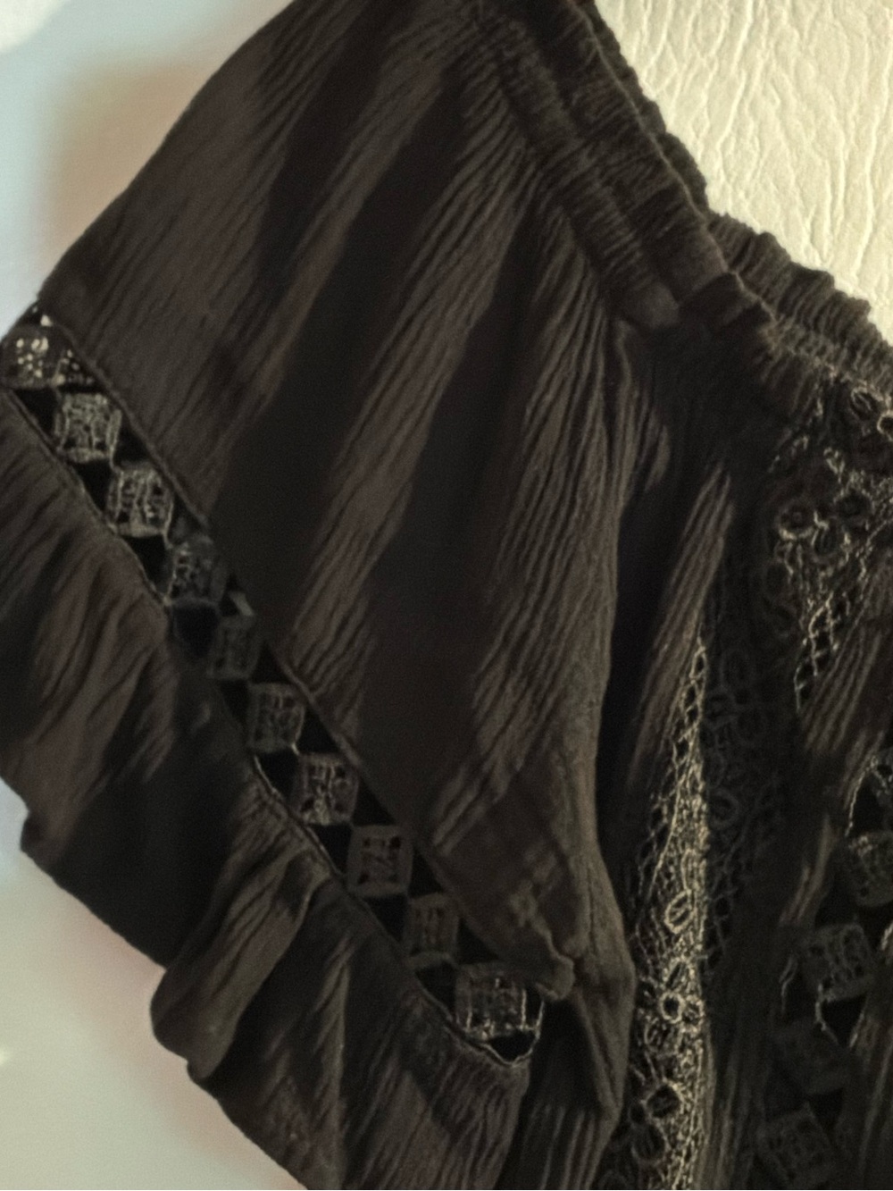 🌙✨ Ambiance Black Off-Shoulder Lace-Trim Peasant Top - Picture 3 of 11